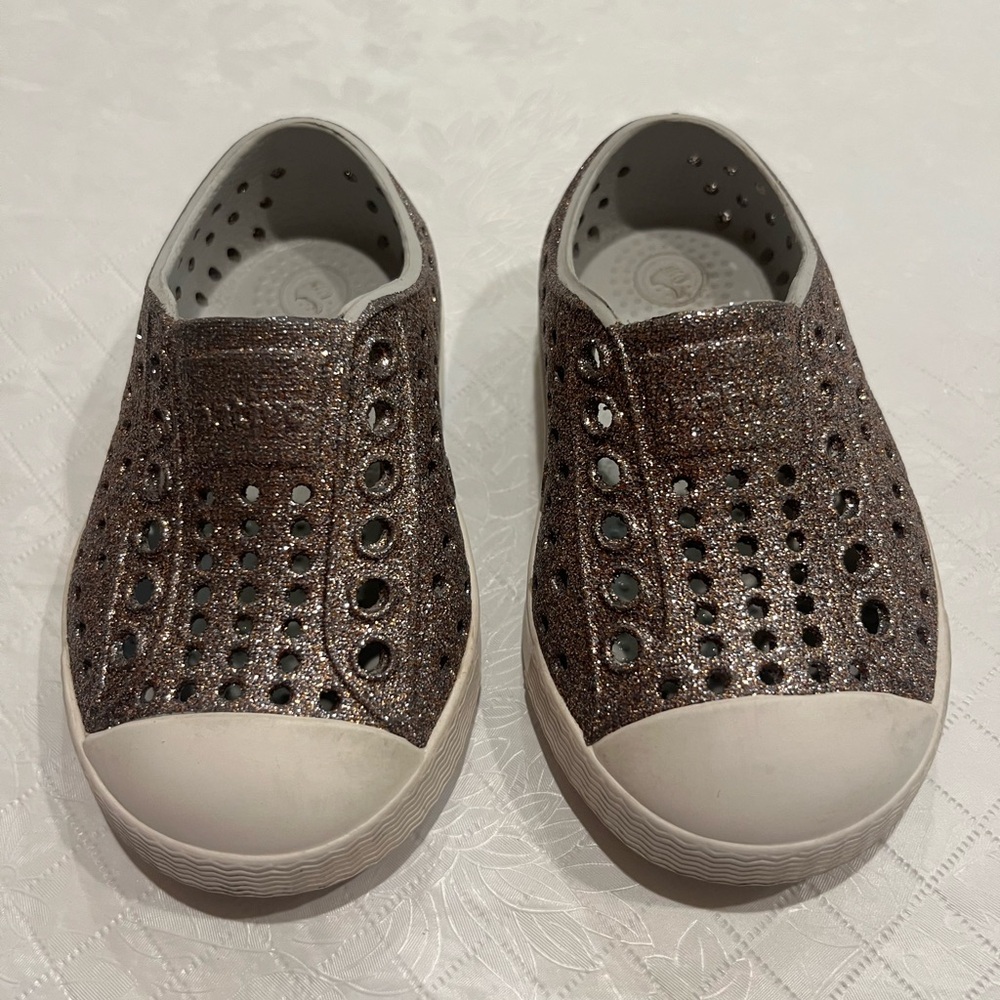 Native Shoes Kids Glitter Slip-On - rose gold and White